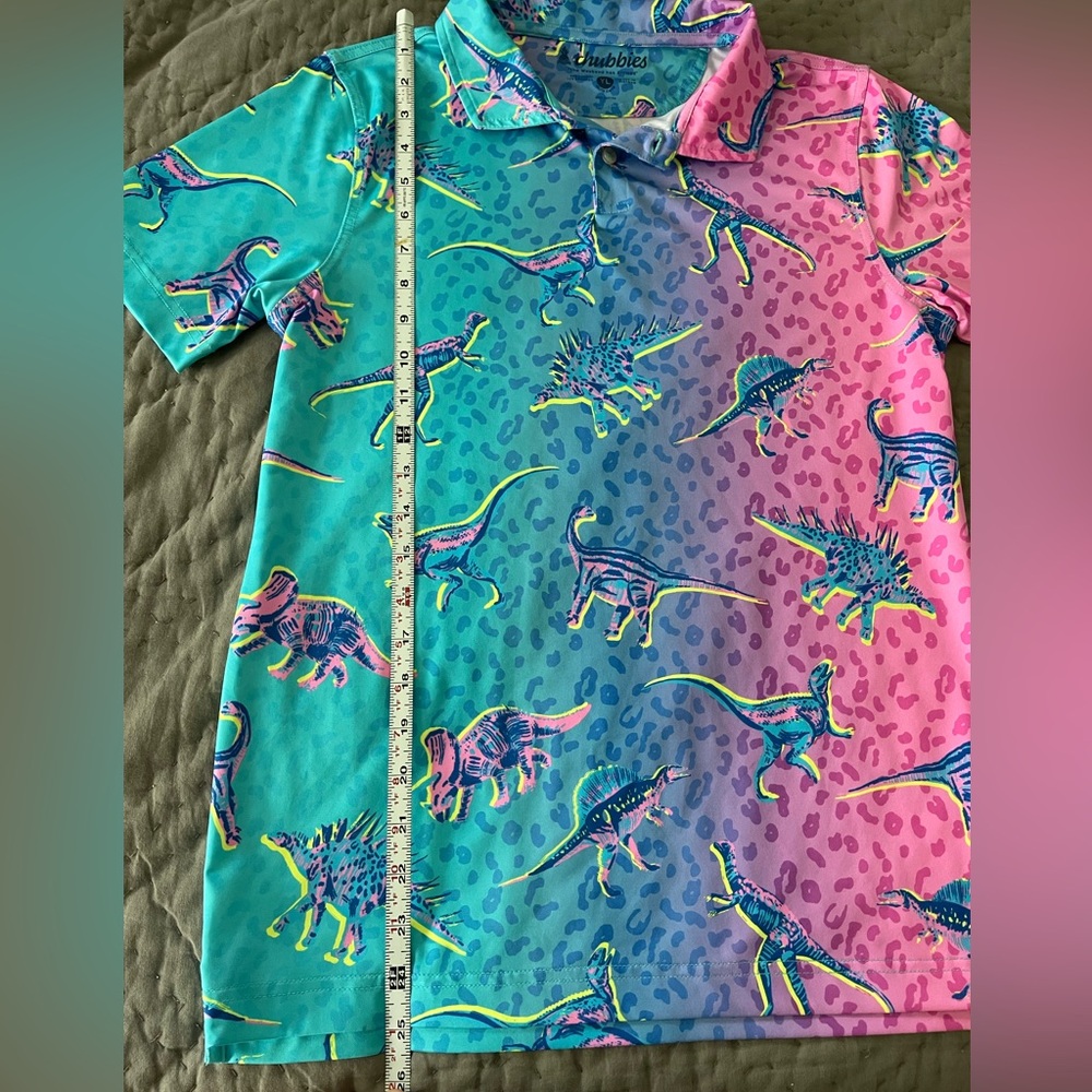 Chubbies Dinosaur Youth Boys Polo The Dino Delight Neon Blue Purple Size 14/16 L - Picture 4 of 6